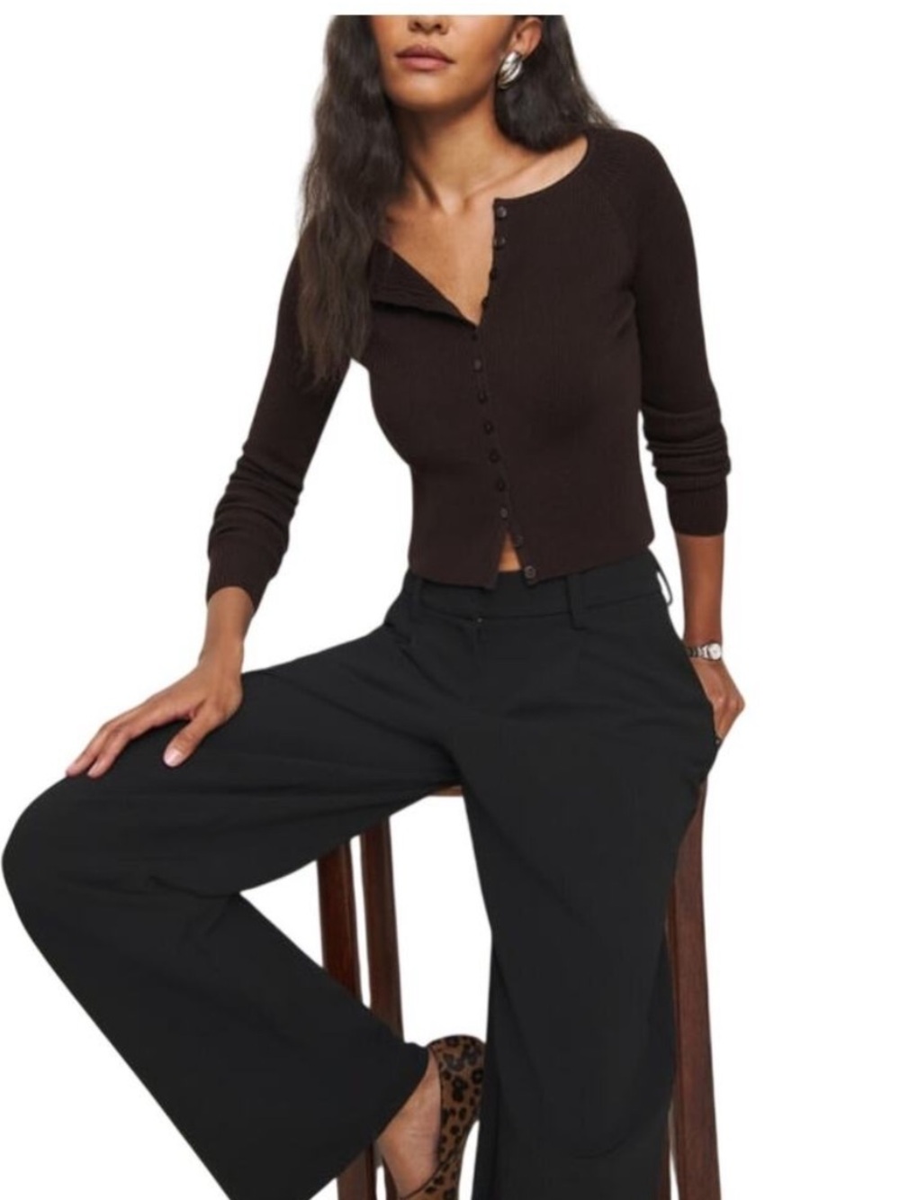 Reformation Meadow Cardigan regenerative wool mole brown xs like new